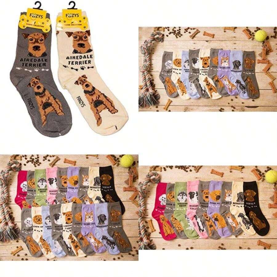 Foozys - Calcetines unisex para perros grandes y medianos (2 pares)(Fits Shoe Size 4-10 Airedale Terr) - Multicolor - Ver 1