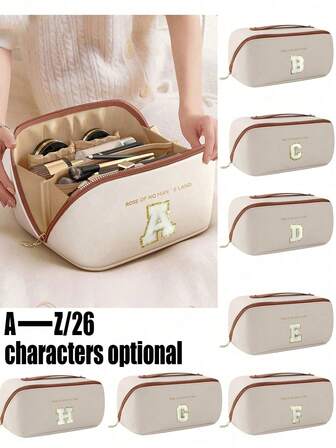 1 件装高品质 PU 皮革字母化妆包，便携式旅行收纳包，防水多功能包，化妆品收纳包，旅行化妆品收纳包，大容量女士手提包，旅行配件，旅行必备，邮轮必备，珠宝收纳包，唇膏收纳包，指甲油收纳包，情人节礼物，伴娘礼物，生日礼物，送给朋友和老师的礼物，节日礼物，母亲节礼物，女士礼物。