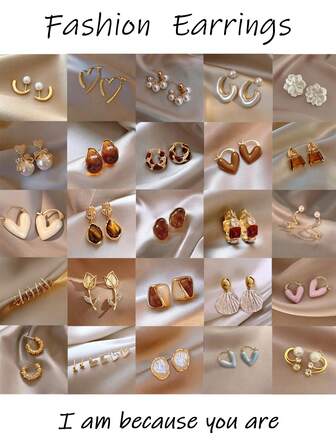 Set de 10/6/5 pares de pendientes elegantes y bonitos con diseños de flor, perla falsa, mariposa, cristal, brillante, estrella, ojo de tigre falso, nudo de resina, ojo de gato falso, esmalte goteado, de estilo Y2K, diseño minimalista, elegante y vintage, adecuados para vacaciones, fiestas, citas, regalos y uso diario