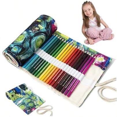 ershunEstuche Roll up 72 tragamonedas Estuche de lapiz de Color Organizador Color Lienzo Soporte para Salvar el Espacio para el Artista Estudiantes EscolaresRoll-up Pencil Bags
