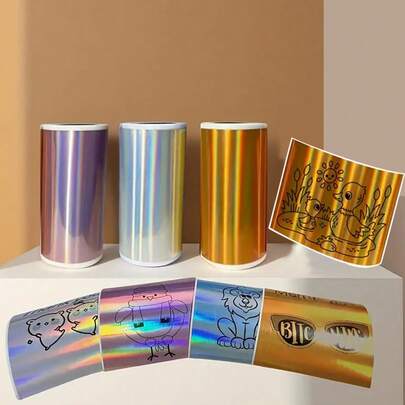 热敏全息贴纸，银色、金色和紫色热敏标签贴纸，彩虹闪光热敏贴纸，适用于节日派对、礼品装饰、感谢卡、DIY全息贴纸