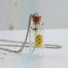 1件装新鲜四叶草和满天星许愿瓶项链，含干花 - 銀色 - 查看 4