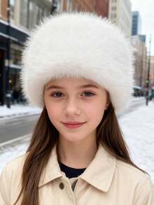 1 pezzo Cappello a secchiello in pelliccia sintetica per ragazze di età 10-16 anni, cappello a secchiello morbido e soffice, adatto per giorni nevosi e abbigliamento invernale da esterno - peluche - Visualizzare 2