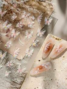 1pc Shiny Bow Ribbon Knot Pink & White Dreamy Glamorous Fashion Nail Art Self-Adhesive 5D Nail Sticker