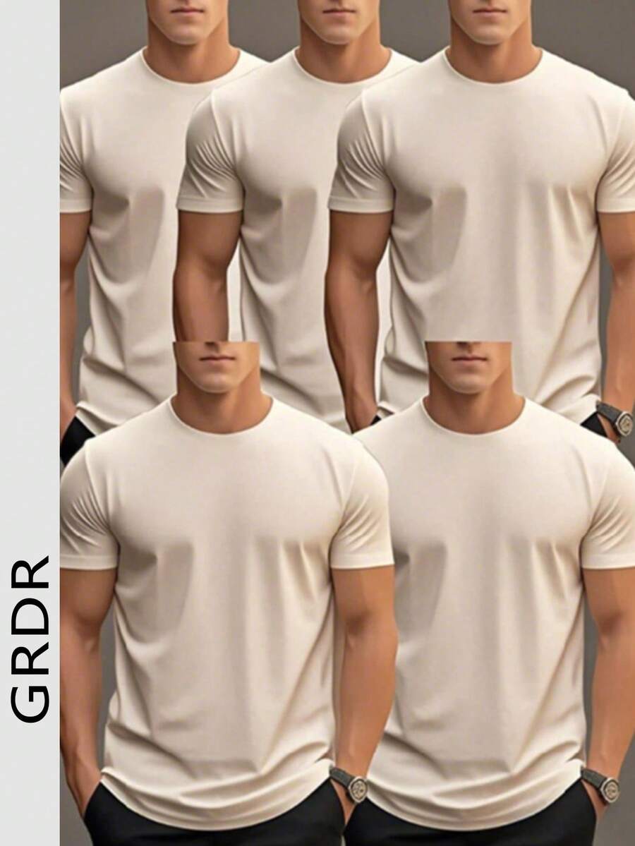 GRDR Men's Casual Solid Color Round Neck Short Sleeve T-Shirt, Summer