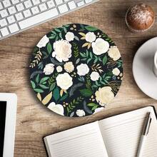 Round  Pad, Floral  Pad, Washable Pads With Lycra Cloth, Non-Slip Rubber Base Small Wireless  Pads For Office Laptop, Flowers,35Floral - 35花香 - 查看 5