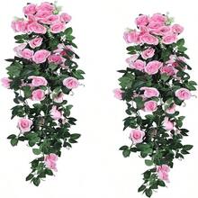 2 Pieces 40 Inch Artificial Hanging Flowers - Fake Rose Plant - Wall Decor, Wedding Decor, Home Decor, Garden Decor, Multiple Colors Look Better.Multiple Colors) - Hồng - Xem 1
