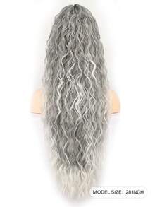 28英寸长波浪卷发马尾夹式接发，多层耐热合成纤维，波浪卷发耐热纤维假发，男女通用，易于佩戴，黑棕色长款接发，适合派对和日常造型，适合所有肤色，基础款，高温纤维，外观自然。 - 漸變灰色 - 查看 3