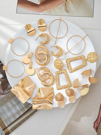 5 pares de aretes geométricos de metal, adecuados para uso diario de mujeres, festivales, fiestas, regalos, accesorios (surtido)