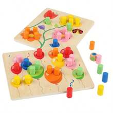 Baby Wooden Puzzle For Early Education; Number, Letter, Color Recognition; Peg Board With Animals; Children's Enlightenment Toy For Assembling; Hand-Grping Board To Train Concentration; Christmas Gift. - Multicolor - View 9
