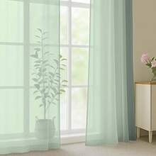 OWENIE Sage Green Sheer Curtain 90 Inches Long 2 Panels Set, Solid Filmy Drapes For Living Room Bedroom, Elegant Window Voile Sheer Curtain Panels Drapes, 2 Pcs, Each 59W X 90L Inch,59inchWx90inchL(Packof2),SageGreen - 鼠尾草綠 - 查看 4