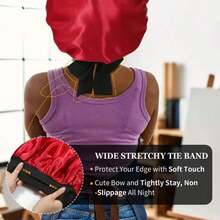 Women's Solid-Color Silky Satin Bonnet With Adjustable Tie Closure - Comfortable And Casual Design For Home, Everyday Wear & Sleep - 1Pc-bonnet - View 4