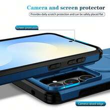适用于三星 Galaxy A16/A17/A26/A36/A56 的折叠支架手机壳，带滑动摄像头盖 + [全面保护摄像头]，也可用于 S24 / S24 FE/S25 / S25 Ultra/S25/S25 FE，配备磁吸车载支架，哑光质感防震手机保护壳，滑动盖设计，时尚美观，是圣诞礼物和冬季礼物的理想之选。 - 藍色 - 查看 4