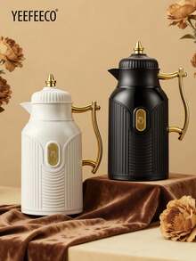 yeefeeco 1pc Large-Capacity Insulated Kettle, Gold-Plated Style Teapot, Coffee Kettle, Hot Water Bottle, Press-Type Glass Inner Liner Insulated Flask - Pot - View 2