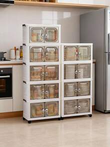 1pc (38cm-58cm Wide) Foldable Plastic Double Door Storage Cabinet, Collapsible Wardrobe, Home Portable Closet, Living Room Toy Cabinet, Snack Cabinet, Kitchen Storage Cabinet, Christmas & Halloween Gift, Bathroom Tissue Box, Bedroom Floor Rack, Collapsible Shoe Rack - 無色 - 查看 4