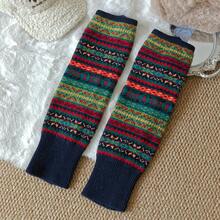Autumn Winter Retro Thick Wool Pile Socks Color-Block Knee-High Warm Layered Bohemian Style Leg Warmers - 紅色 - 查看 8