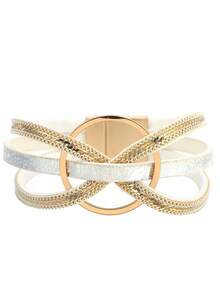 1 Gói Bohemian PU Polyurethane Tròn Viền Lớp Vòng Tay Nữ Trang Trí Hàng Ngày - trắng - Xem 6