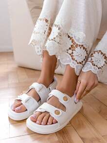Sandales platos y novia doble con botones decorativos e imprimé fantaisie - Blanco - Ver 1