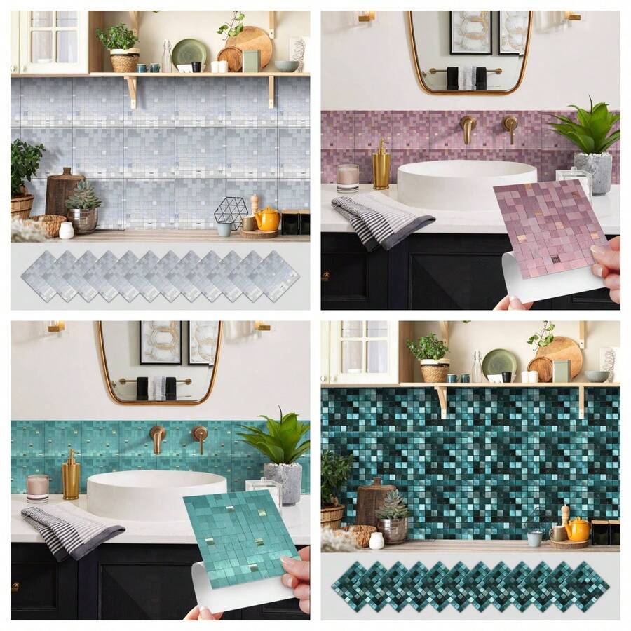 12pcs Bohemian Floral Ceramic Tile Stickers, Self-Adhesive PVC Stickers For Kitchen Backsplash, Bathroom And Stair Walls - Easy To Apply And Remove, 10/15/20cm*12pcs - Multicolor - View 1