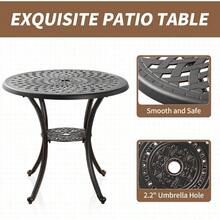 Mesa de comedor redonda de 31 pulgadas con agujero para paraguas mesa auxiliar de aluminio fundido para patio trasero jardín patio porcheOutdoor Dining Tables - Negro - Ver 7