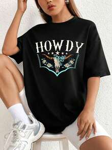 Camiseta de hombros caídos con estampado de letra - Blanco - Ver 1