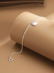 1pc S925 Sterling Silver Bracelet With Minimalist Heart Pendant, Elegant Fashion Jewelry Gift For Women, Mothers, Girlfriends, Friends, Couples, Daily Wear - Silver - View 5