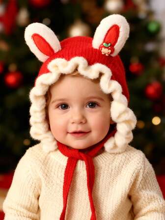 1 pieza Gorro de invierno con decoración de orejas de animal bebé, diseño de dibujos animados, orejeras cálidas para uso en exteriores