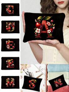 Bolsa de cosméticos con inicial de flor de la serie A-Z, de unicolor, bolsa de almacenamiento con patrón de letra retro simple y elegante, regalo de Navidad, bolsa de almacenamiento de artículos pequeños, bolsa de almacenamiento multifuncional, bolsa de almacenamiento de esmalte de uñas, bolsa de almacenamiento de cosméticos de moda, neceser, bolso, bolsa de almacenamiento plegable ligera, bolsa de compras simple, bolso de regalo para maestros, enfermeras, médicos, maestros, adecuado para el almacenamiento de cosméticos de viaje personal