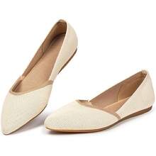 Womens Flat Shoes Classic Pointed Toe Flats Knitted Dress Shoes Soft Comfortable Dressy Flats Women - 裸體 - 查看 9