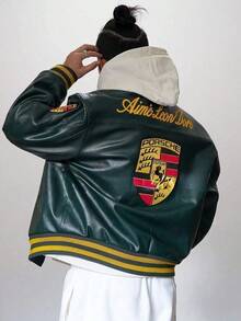 Unisex Vintage Engineer Jacket | Track-Inspired Leather W/ Micro-Badge Embroidery Heritage Racing Patina - Retro Motorsport Core - 綠色 - 查看 1