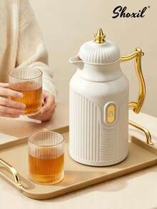 shoxil 1pc Large-Capacity Insulated Kettle, Gold-Plated Style Teapot, Coffee Kettle, Hot Water Bottle, Press-Type Glass Inner Liner Insulated Flask