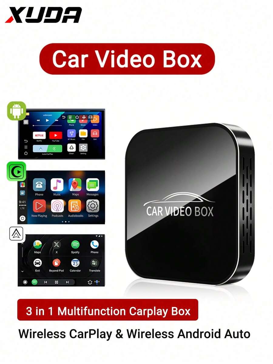 XUDA 新款三合一多功能安卓 12.0/CarPlay/安卓 Auto 车载视频盒功能内置 APP 无线 CarPlay/安卓 Auto