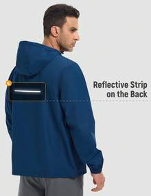 baleaf Men's Rain Jacket Water Resistant Hiking Windbreaker Packable Running Golf Gear Hood Raincoat Reflective - Eo biển xanh 19-4038TPG - Xem 2