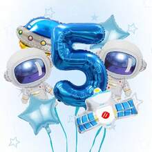 7pcs Astronaut Balloon Decoration Set - For Birthday, Party, Space Theme Decor - Includes 32inch Blue Number 1,2,3,4,5,6 Balloons, Suitable For 1st Birthday - No Power Required To Float - Fit For Boys Astronomy Party - All Season Celebration Decor, Space Themed Design, Balloons - Blue - View 11