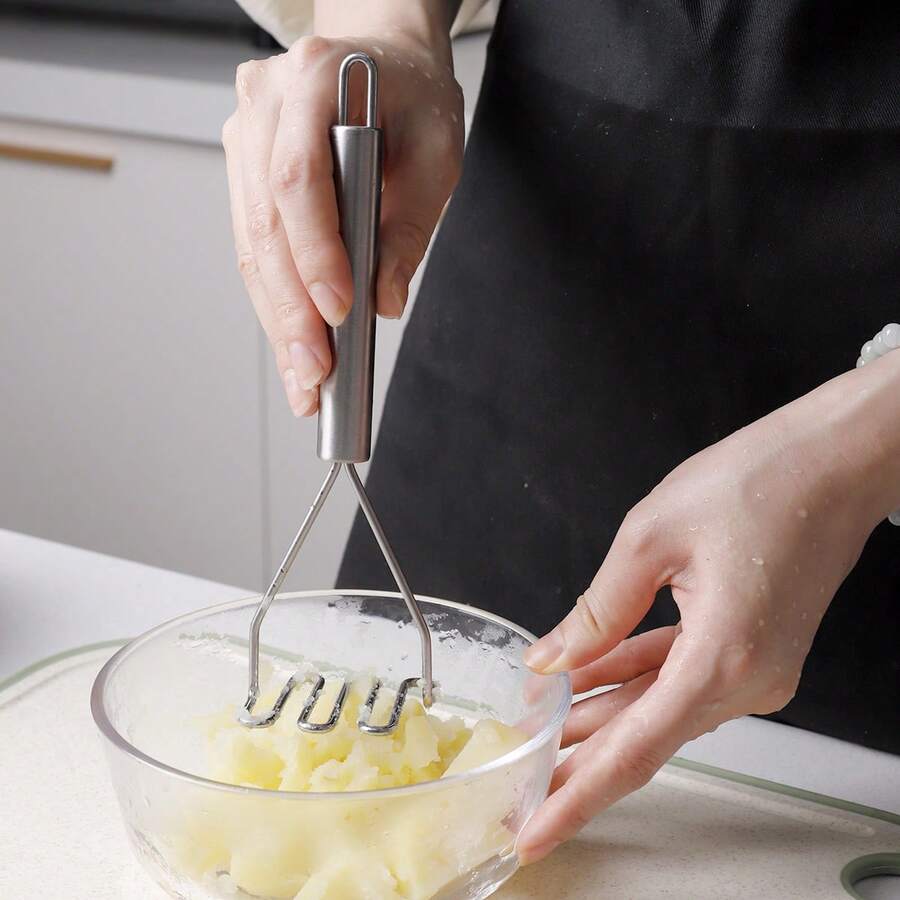 1pc Mini Stainless Steel Potato Masher, Manual Kitchen Ricer, Potato Puree Mixer, Suitable For Guacamole, Baby Food, Garlic Paste, Easy To Clean