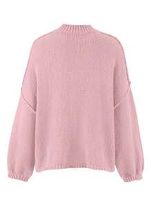 Joy Knit 女士秋冬针织衫 - 简约宽松针织开衫，配金属纽扣，长袖粉色 - 粉色 - 查看 5