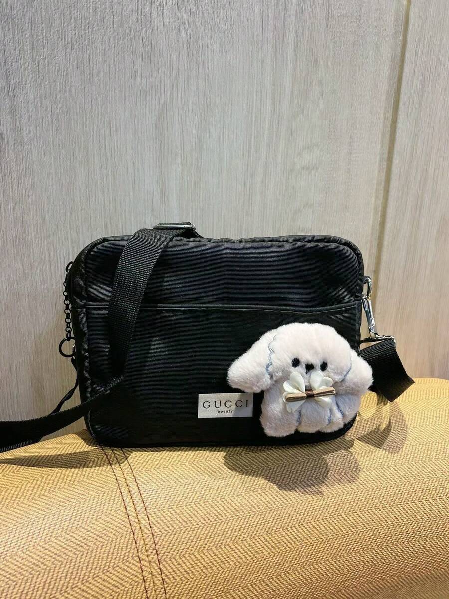 Gucci Black Double Layer Cosmetic Bag Toiletry Pouch With Shoulder Strap - Large Capacity Wet & Dry Separate Compartment Travel Organizer, Includes Free Plush Dog Pendant For Women - Black - View 1