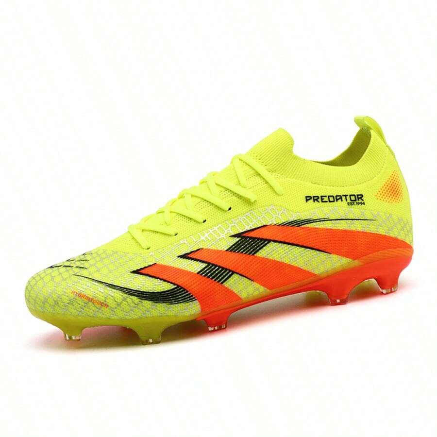 1 Pair New Teenage Football/Soccer Shoes, School Student Match Training Long Studs, Wear-Resistant Anti-Slip Grip, Unisex Adult - Yellow - View 1