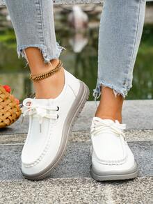 2025年秋季新款女士大码系带帆布鞋，百搭休闲轻便厚底运动鞋 - 白色 - 查看 5
