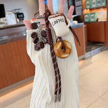 1pc Vintage Simulation Coffee Bean Charm -Coffee Beans Keychain With Pretzel And Bagel Charms,Fabric Coffee Hanging Ornament For Keychains, Bags, & Office Decor -Handcrafted Pretzel And Bagel Bag Charm - Multicolor - View 7