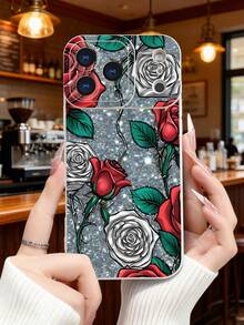 1 pieza Funda de teléfono con diseño de rosas rojas y blancas sobre fondo estrellado, estilo clásico ideal para San Valentín, protección elevada para lente con diseño de ojo de cámara, resistente a golpes, compatible con iPhone 17 Pro Max/16/15/14/13/12/11/Plus/Pro/Pro Max, compatible con Galaxy A34/A35/A54/A55, Galaxy S20/S21/S22/S23/S24/S25 Ultra/Plus, compatible con Galaxy/Redmi/Honor/OPPO/ViVo - Blanco - Ver 1