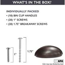 Oil Rubbed Bronze Kitchen Cabinet Pulls - 3 Inch Hole Center Bin Cup Drawer Handles - 10 Pack - Tiradordecubetadebronceaceitado - Ver 4