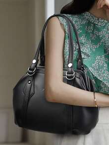 2025新款时尚女士单肩包，复古女士手提包，高品质柔软皮革女士斜挎包 - 黑色 - 查看 11