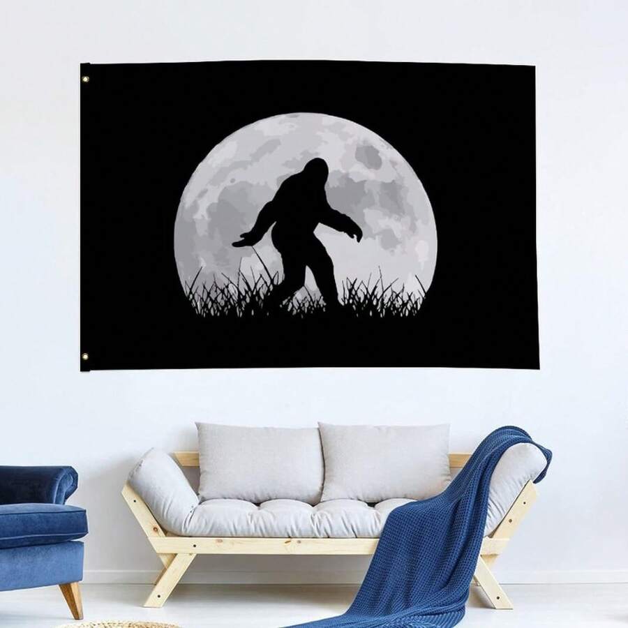 1PC  Bigfoot Sasquatch Full Moon Flag, 3x5 Feet, Durable Fabric, No Electricity Needed, Outdoor & Indoor Garden Decor, Spooky Yard Decoration - Multicolor - View 1