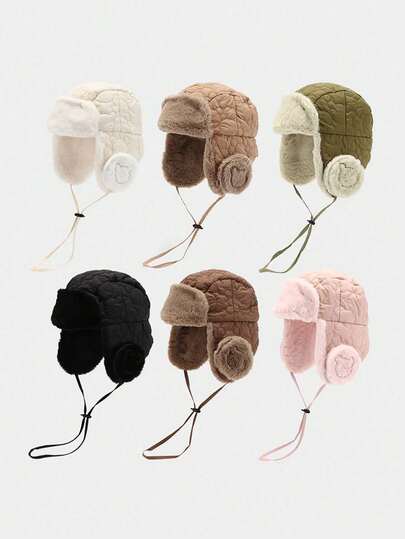 1顶纯色男女通用飞行员帽，保暖滑雪帽，Y2K风格户外防寒针织帽，百搭冬季针织帽，适合日常佩戴