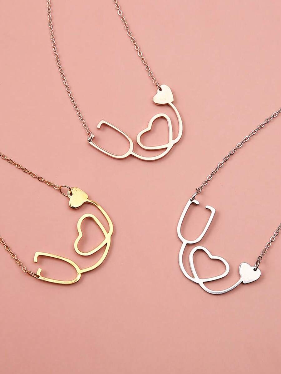 1 pieza Collar con colgante de corazón de acero inoxidable, de moda y versátil, no se desvanece, estilo europeo y americano