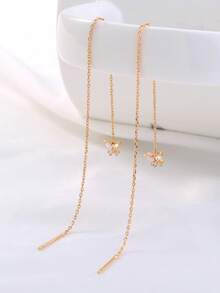 Tkool 1 Cặp bông tai xỏ tua rua đính đá Cubic Zirconia hình bướm dành cho nữ - Vàng - Xem 4