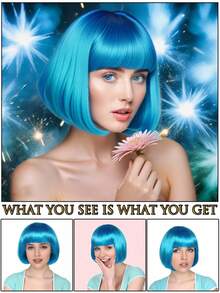 Fashionable Women's Bobbed Wig With Short Bangs, Multicolor Anime Cosplay Wigs For Party, Available In Pink, Green, Black, Gold, Red, Brown, Blue, White, Purple, Orange, Yellow, Rainbow And Other Vibrant Colors, Suitable For Holidays, Anime Conventions, Celebrations, Daily Wear, Also Great As Birthday Gifts. Retro 80s Punk Rock Style Wigs Also Available. - Multicolor - View 8