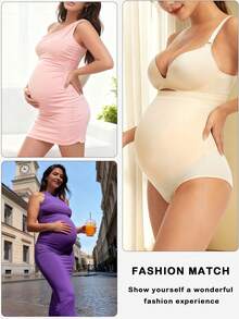 Maternity Belly Support Shorts High Waisted Panties With Expandable Belly Panel Pregnancy Underwear Lingerie - Apricot - View 3