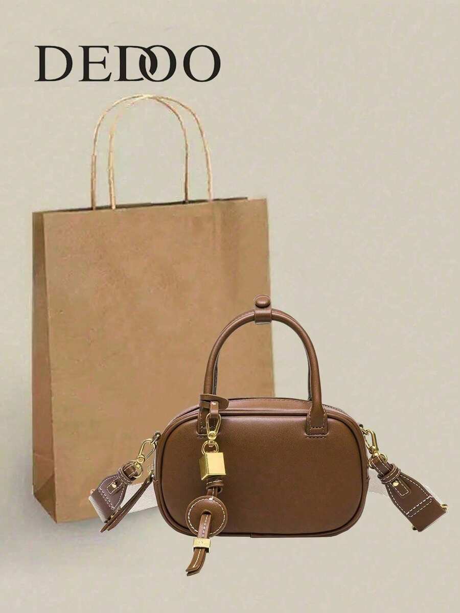 Dedoo 包包手提包偏好包型2025新款小众复古撞色手拎小包搭配洋气斜挎帆布小包单肩保龄球包